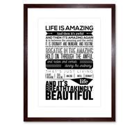 Wall Art Print Motivational Life Amazing Awful Beautiful Framed Artery8 Brown W7 inch x H9 inch