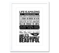 Wall Art Print Motivational Life Amazing Awful Beautiful Framed Artery8 White W7 inch x H9 inch