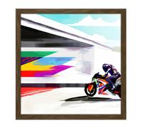 Wall Art Print Moto GP Isle Of Man TT Superbike Motorbike Motorcycle Vibrant Modern Abstract Watercolour Painting Square Framed Picture 16X16 Inch Artery8 Brown W16 inch x H16 inch