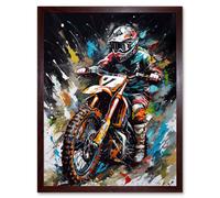 Wall Art Print Motocross Race Driver Number 7 Racing Action Shot Art Framed Artery8 Brown W12 inch x H16 inch