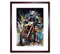 Wall Art Print Motocross Race Driver Number 7 Racing Action Shot Artwork Framed 9X7 Inch Artery8 Brown W7 inch x H9 inch
