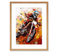 Wall Art Print Motocross Race Motorcycle Sport Oil Painting Artwork Framed 9X7 Inch Artery8 Beige W7 inch x H9 inch