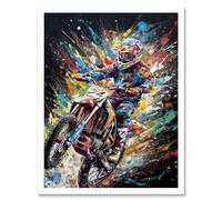 Wall Art Print Motorcycle Motocross Rainbow Paint Splatter Art Framed Artery8 White W12 inch x H16 inch