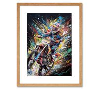 Wall Art Print Motorcycle Motocross Rainbow Paint Splatter Artwork Framed 9X7 Inch Artery8 Beige W7 inch x H9 inch