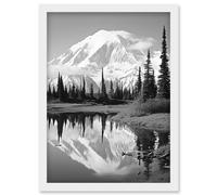 Wall Art Print Mount McKinley Reflecting on Wonder Lake Tranquil Water Black and White Photograph Scenic Mountain Valley Landscape Artwork Framed A4 Artery8 White A4