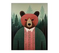 Wall Art Print Mr Bear Portrait Oil Painting Pink Brown Green Misty Forest Landscape Kids Bedroom Poster Artery8 Green W24 inch x H32 inch