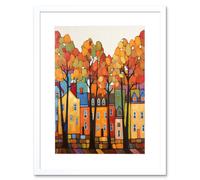 Wall Art Print Multicoloured House Street In Autumn Contemporary Folk Art Painting Artwork Framed 9X7 Inch Artery8 White W7 inch x H9 inch