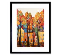 Wall Art Print Multicoloured House Street In Autumn Contemporary Folk Art Painting Artwork Framed 9X7 Inch Artery8 Black W7 inch x H9 inch