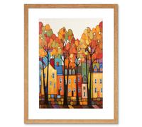 Wall Art Print Multicoloured House Street In Autumn Contemporary Folk Art Painting Artwork Framed 9X7 Inch Artery8 Beige W7 inch x H9 inch