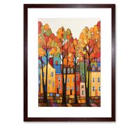 Wall Art Print Multicoloured House Street In Autumn Contemporary Folk Art Painting Artwork Framed 9X7 Inch Artery8 Brown W7 inch x H9 inch