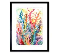 Wall Art Print Multicoloured Seaweed Plant Folk Artwork Framed 9X7 Inch Artery8 Black W7 inch x H9 inch