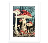 Wall Art Print Mushroom Fairy House Pastel Red Blue Green Magical Forest Fantasy Concept Kitchen Artwork Framed 9X7 Inch Artery8 White W7 inch x H9 inch