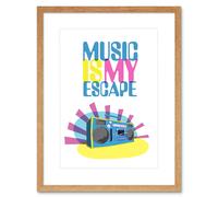 Wall Art Print Music is My Escape Artwork Framed 9X7 Inch Artery8 Beige W7 inch x H9 inch