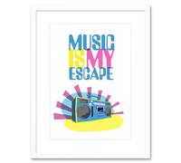Wall Art Print Music is My Escape Artwork Framed 9X7 Inch Artery8 White W7 inch x H9 inch