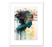 Wall Art Print Music on my Mind Singing in my Head Modern Portrait Watercolour Artwork Framed 9X7 Inch Artery8 White W7 inch x H9 inch