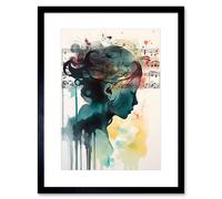 Wall Art Print Music on my Mind Singing in my Head Modern Portrait Watercolour Artwork Framed 9X7 Inch Artery8 Black W7 inch x H9 inch