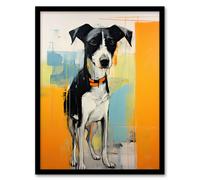 Wall Art Print My Best Friend Cute Black and White Dog Oil Painting Bright Contemporary Pet Portrait Artwork Framed Artery8 Multi W12 inch x H16 inch