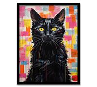 Wall Art Print My Cat is My Therapist Colourful Notes Oil Painting Purring Pet Artwork Framed Artery8 Multi A4