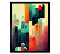 Wall Art Print My Dream Retro Multi Coloured Abstract Painting Art Framed Artery8 Black W12 inch x H16 inch