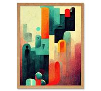 Wall Art Print My Dream Retro Multi Coloured Abstract Painting Art Framed Artery8 Light Oak W12 inch x H16 inch