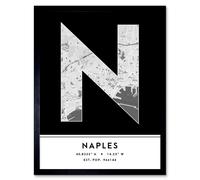 Wall Art Print Naples Italy City Map Modern Typography Stylish Letter Framed Word Wee Blue Coo Black W12 inch x H16 inch