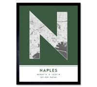Wall Art Print Naples Italy City Map Modern Typography Stylish Letter Framed Word Wee Blue Coo Green W12 inch x H16 inch
