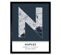 Wall Art Print Naples Italy City Map Modern Typography Stylish Letter Framed Word Wee Blue Coo Navy W12 inch x H16 inch