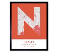 Wall Art Print Naples Italy City Map Modern Typography Stylish Letter Framed Word Wee Blue Coo Orange W12 inch x H16 inch