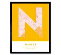 Wall Art Print Naples Italy City Map Modern Typography Stylish Letter Framed Word Wee Blue Coo Yellow W12 inch x H16 inch