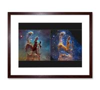 Wall Art Print NASA James Webb Hubble Comparison Space Telescope Pillars of Creation Eagle Nebula Artwork Framed 9X7 Inch Artery8 Brown W7 inch x H9 inch