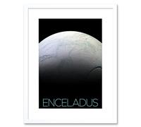 Wall Art Print NASA Our Solar System Enceladus Saturn's Moon Surface Artwork Framed 9X7 Inch Artery8 White W7 inch x H9 inch