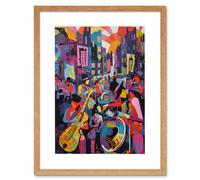 Wall Art Print New Orleans Jazz Festival Street Musicians Playing Music City at Sunset Abstract Modern Painting Artwork Framed 9X7 Inch Artery8 Beige W7 inch x H9 inch