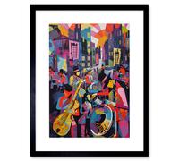 Wall Art Print New Orleans Jazz Festival Street Musicians Playing Music City at Sunset Abstract Modern Painting Artwork Framed 9X7 Inch Artery8 Black W7 inch x H9 inch