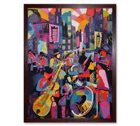 Wall Art Print New Orleans Jazz Festival Street Musicians Playing Music City at Sunset Abstract Modern Painting Art Framed Artery8 Brown W12 inch x H16 inch