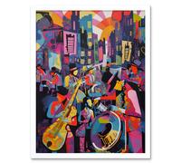 Wall Art Print New Orleans Jazz Festival Street Musicians Playing Music City at Sunset Abstract Modern Painting Art Framed Artery8 White W12 inch x H16 inch