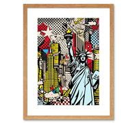 Wall Art Print New York City Skyline Statue of Liberty Pop Art Comic Book Style American Dream Artwork Framed 9X7 Inch Artery8 Beige W7 inch x H9 inch