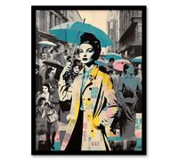 Wall Art Print New York City Winter Retro Fashion Collage Stand Out Advert Woman In Busy Street With Umbrella Vibrant Colourful Bold Pop Art Modern Pa Artery8 Multi W12 inch x H16 inch