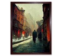 Wall Art Print New York Cityscape Moody Snow Winter Art Framed Artery8 Brown W12 inch x H16 inch