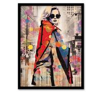 Wall Art Print New York Fashion Advert Picture Collage Artwork Woman Colour Fashion Stands Out In Grey City Vibrant Colourful Bold Pop Art Modern Pain Artery8 Multi A4
