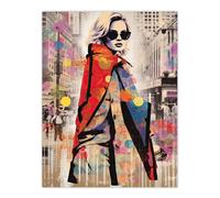 Wall Art Print New York Fashion Advert Picture Collage Artwork Woman Colour Fashion Stands Out In Grey City Vibrant Colourful Bold Pop Art Modern Pain Artery8 Multi W24 inch x H32 inch