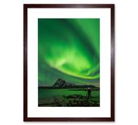 Wall Art Print Northern Lights Lofoten Islands Norway Art Black Framed 9x7 inch Artery8 Brown W7 inch x H9 inch