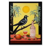 Artery8 Nostalgic Spirits Oil Painting Pink Tequila Sunrise Vintage Advertisement Kitchen Artwork with Mockingbird Artwork Framed Wall Art Print A4
