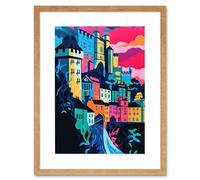Wall Art Print Nottingham City Vibrant Abstract Pop Art Cityscape Artwork Framed 9X7 Inch Artery8 Beige W7 inch x H9 inch