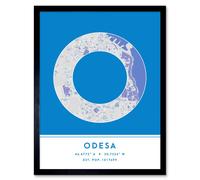 Wall Art Print Odesa Ukraine City Map Modern Typography Stylish Letter Framed Word Wee Blue Coo Blue W12 inch x H16 inch