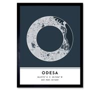 Wall Art Print Odesa Ukraine City Map Modern Typography Stylish Letter Framed Word Wee Blue Coo Navy W12 inch x H16 inch