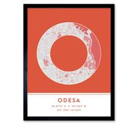 Wall Art Print Odesa Ukraine City Map Modern Typography Stylish Letter Framed Word Wee Blue Coo Orange W12 inch x H16 inch