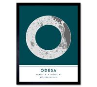 Wall Art Print Odesa Ukraine City Map Modern Typography Stylish Letter Framed Word Wee Blue Coo Teal W12 inch x H16 inch