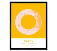 Wall Art Print Odesa Ukraine City Map Modern Typography Stylish Letter Framed Word Wee Blue Coo Yellow W12 inch x H16 inch