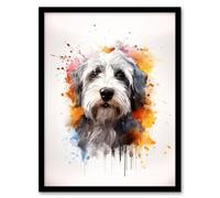 Wall Art Print Old English Sheep Dog Lovers Gift Watercolour Pet Portrait Painting Artwork Art Framed Artery8 Multi W12 inch x H16 inch