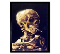 Wall Art Print Old Master Painting Van Gogh 1886 Head of a Skeleton with a Burning Cigarette Gothic Skull Art Framed Artery8 Black W12 inch x H16 inch